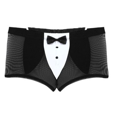 YiZYiF Men's Tuxedo Bow Tie Bikini Briefs Gentleman Costume Male Bowknot Underwear Clubwear Boxer Black Medium