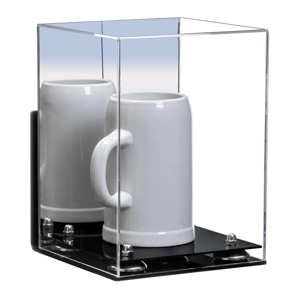 Better Display Cases Acrylic Versatile Display Case Display Case - Medium Square Box with Mirror Case, Silver Risers, Wall Mount and Black Base 8" x 8" x 12" (V42/A060)
