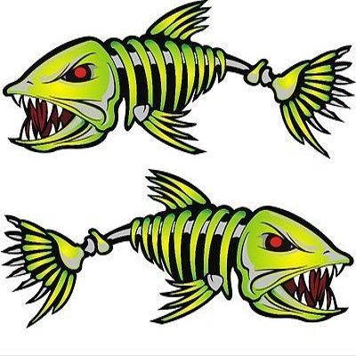 2 Pieces Set #4 | Kayak Decals Fish Bones Skeleton Stickers (no Outline, 5 in)
