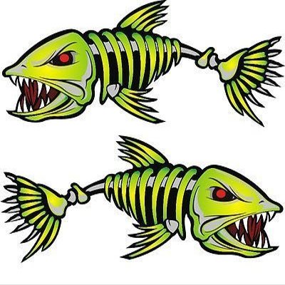 2 Pieces Set #4 | Kayak Decals Fish Bones Skeleton Stickers (no Outline, 5 in)