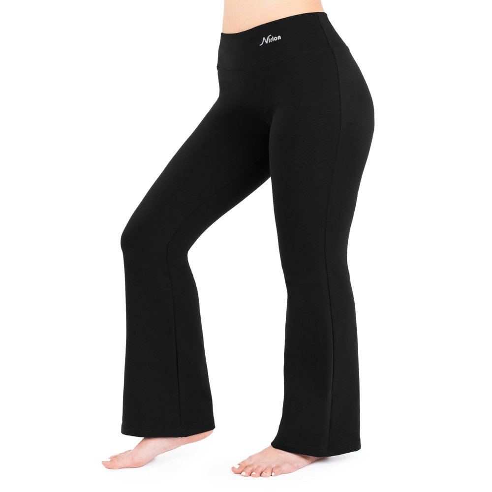 Nirlon Women's Bootcut Yoga Pants - Flare Leggings for Women Soft & Breathable Womens Yoga Pants Flared Regular & Plus Size Leggings for Women Wide Leg (S 34" Inseam, Black)