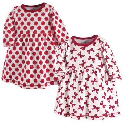 Touched by Nature Girls, Toddler, Baby and Womens Organic Cotton Short-Sleeve and Long-Sleeve Dresses, Bows Long Sleeve, 3 Toddler