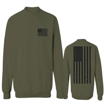 0021. Vintage American Flag United States of America Military us USA Patriotic Style Men's Crewneck Sweatshirt (Olive, X-Large)