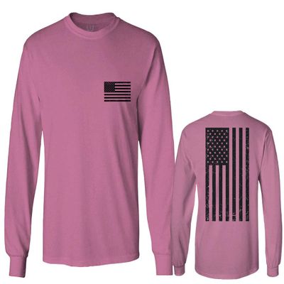 0021. Vintage American Flag United States of America Military us USA Patriotic Style Men's Long Sleeve t Shirt (Pink 2X Large)