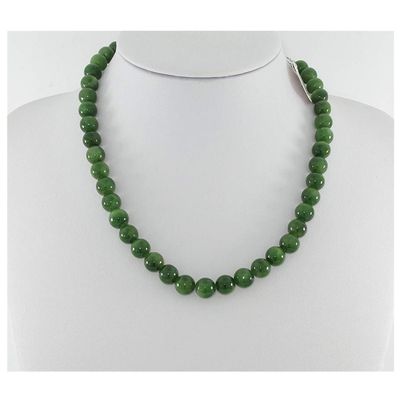 0.4" China Certified Nature Hetian Nephrite Jade Women's Green Round Beads Necklace