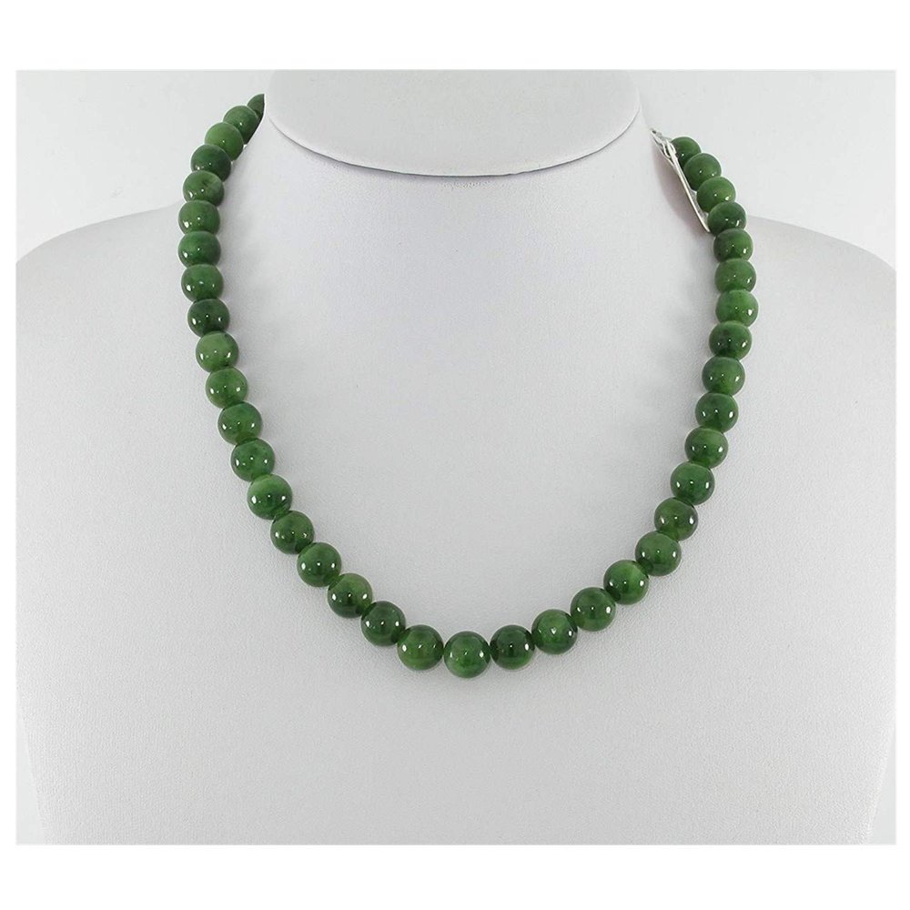 0.4" China Certified Nature Hetian Nephrite Jade Women's Green Round Beads Necklace