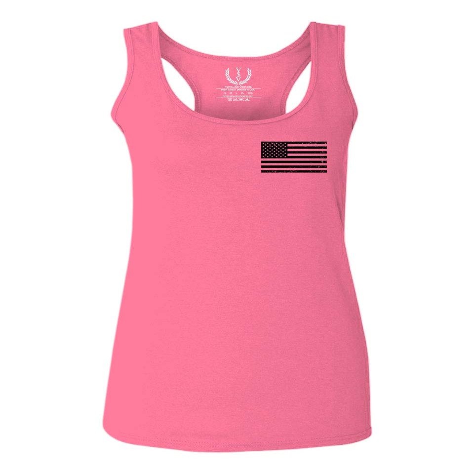 0021. Vintage American Flag United States of America Military us USA Patriotic Style Women's Tank Top Racerback (Pink Large)
