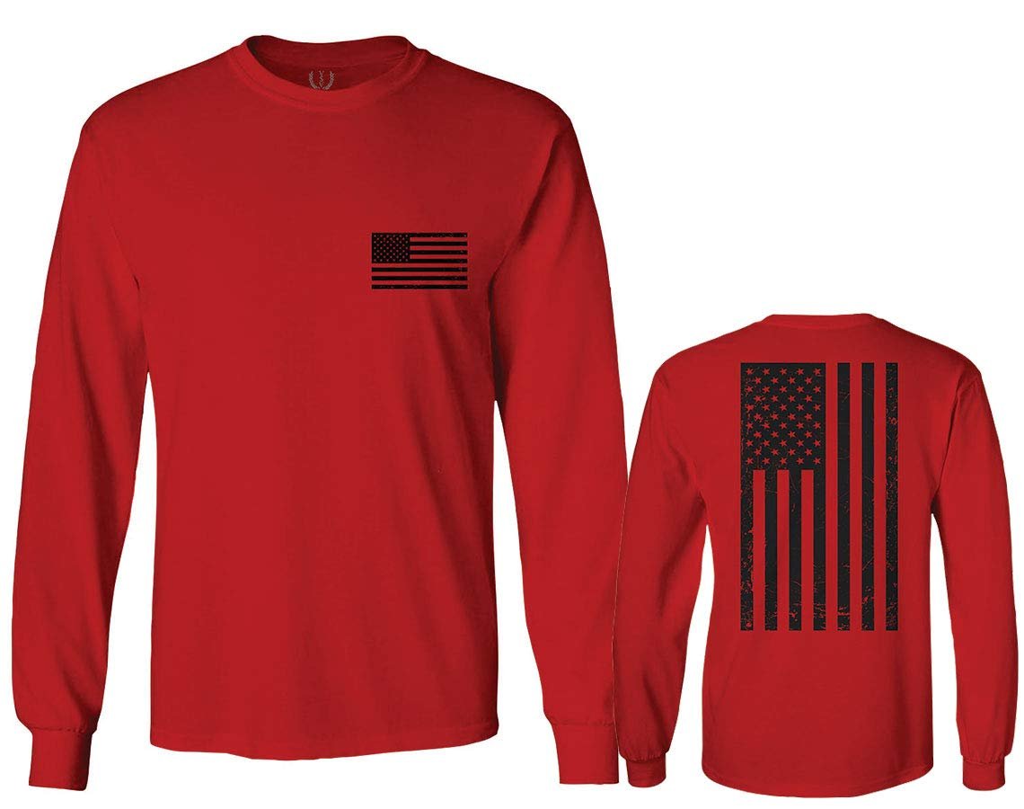 0021. Vintage American Flag United States of America Military us USA Patriotic Style Men's Long Sleeve t Shirt (Red, Large)