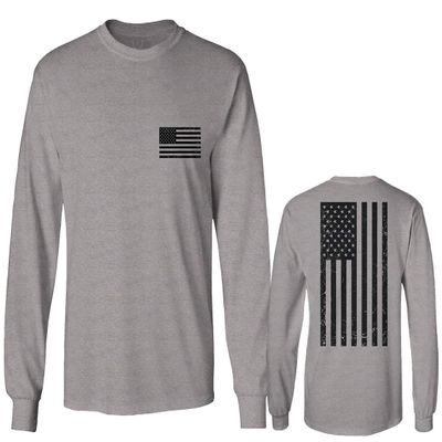 0021. Vintage American Flag United States of America Military us USA Patriotic Style Men's Long Sleeve t Shirt (Light Gray Small)