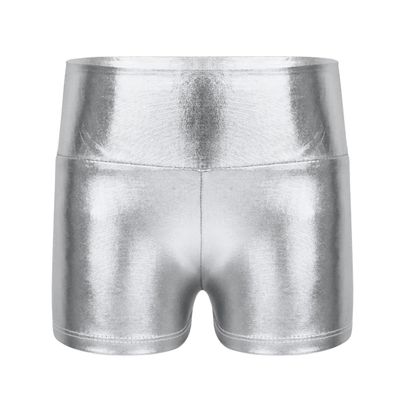 iiniim Girls Metallic High Waist Boy Cut Gymnastic Dance Shorts Cheer Dancing Booty Shorts for Sports or Performance Silver 10