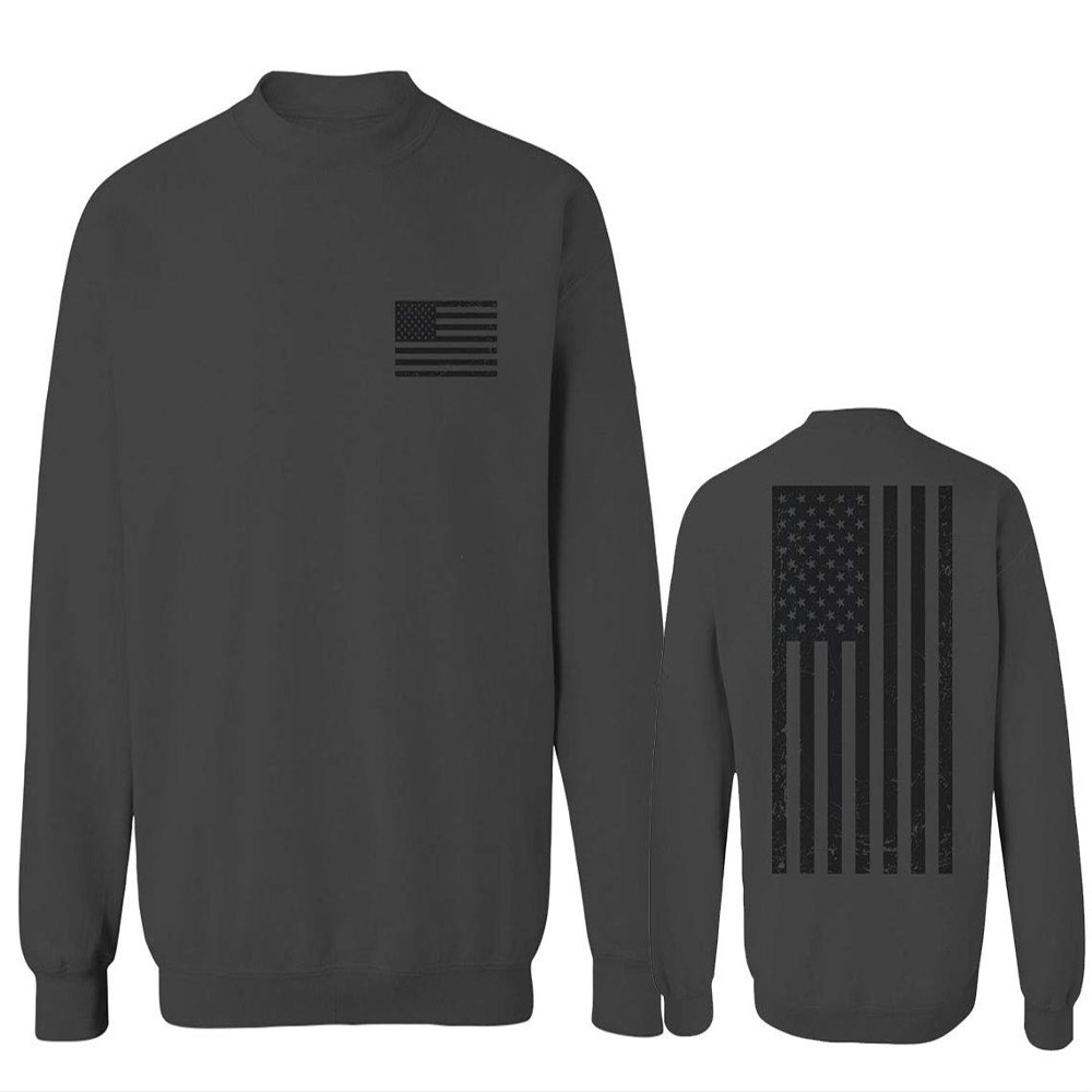 0021. Vintage American Flag United States of America Military us USA Patriotic Style Men's Crewneck Sweatshirt (Characol Small) Charcoal
