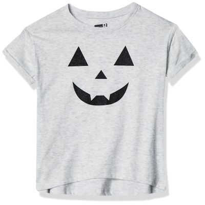 Crazy 8 Baby Girl's Short Sleeve Curve Hem Graphic Tee Shirt, Heather Grey Jack White o Lantern, 6-12 mo