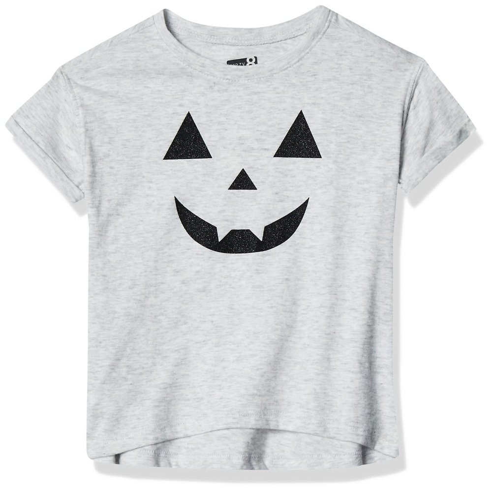 Crazy 8 Baby Girl's Short Sleeve Curve Hem Graphic Tee Shirt, Heather Grey Jack White o Lantern, 6-12 mo