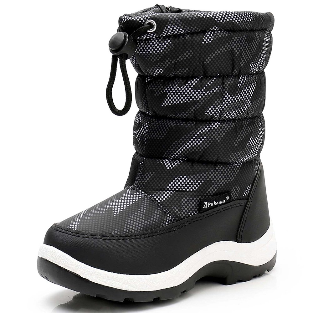 Apakowa New Kids Boys Cold Weather Snow Boots (Toddler/Little Kid) (Color : Grey/black, Size : 7 M US Toddler)