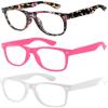 3 Pack Kids Clear Lens Glasses Flowers Black Baby Pink White view 1