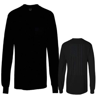 0021. Vintage American Flag United States of America Military us USA Patriotic Style Men's Long Sleeve t Shirt (Black, Small)