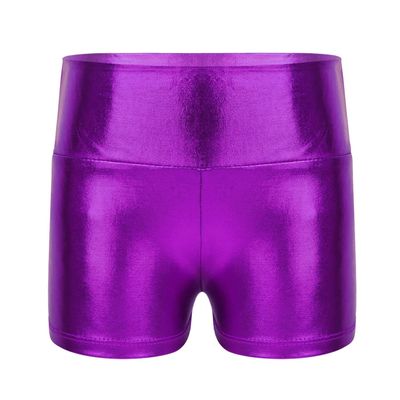 Agoky Kids Girls Metallic Shiny Gymnastics Workout Yoga Dance Sports Shorts Bottoms Purple 6