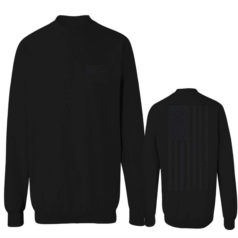0021. Vintage American Flag United States of America Military us USA Patriotic Style Men's Crewneck Sweatshirt (Black X-Large)