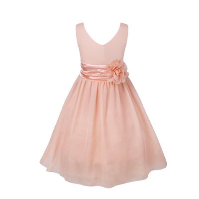 Agoky Kids Flower Girls V-Neck Chiffon Wedding Bridesmaid Dress Birthday Party Ball Gowns Coral Pink 8