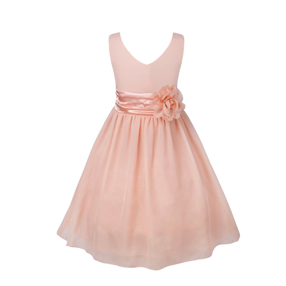 Agoky Kids Flower Girls V-Neck Chiffon Wedding Bridesmaid Dress Birthday Party Ball Gowns Coral Pink 8