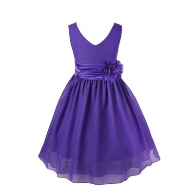 Agoky Kids Flower Girls V-Neck Chiffon Wedding Bridesmaid Dress Birthday Party Ball Gowns Purple 12