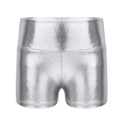 FEESHOW Girls Metallic Gymnastics Dance Shorts Shiny Booty Shorts Underwear Bottoms for Sports Cheer Performance Silver 10