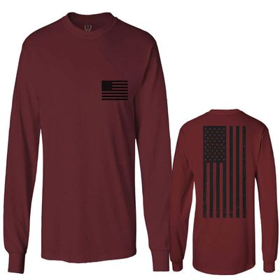 0021. Vintage American Flag United States of America Military us USA Patriotic Style Men's Long Sleeve t Shirt (Maroon Small)