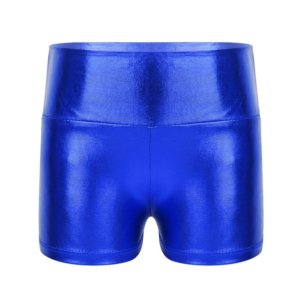 iiniim Girls Metallic High Waist Boy Cut Gymnastic Dance Shorts Cheer Dancing Booty Shorts for Sports or Performance Blue 8