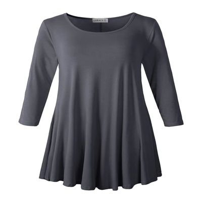 LARACE 3/4 Sleeve Shirts for Women Plus Size Tunic Dressy Top Loose Fit Flare T-Shirt (4X, Deep Gray)