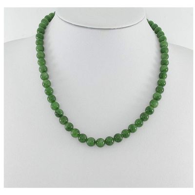 0.3" China Certified Nature Hetian Nephrite Jade Women's Green Round Beads Necklace