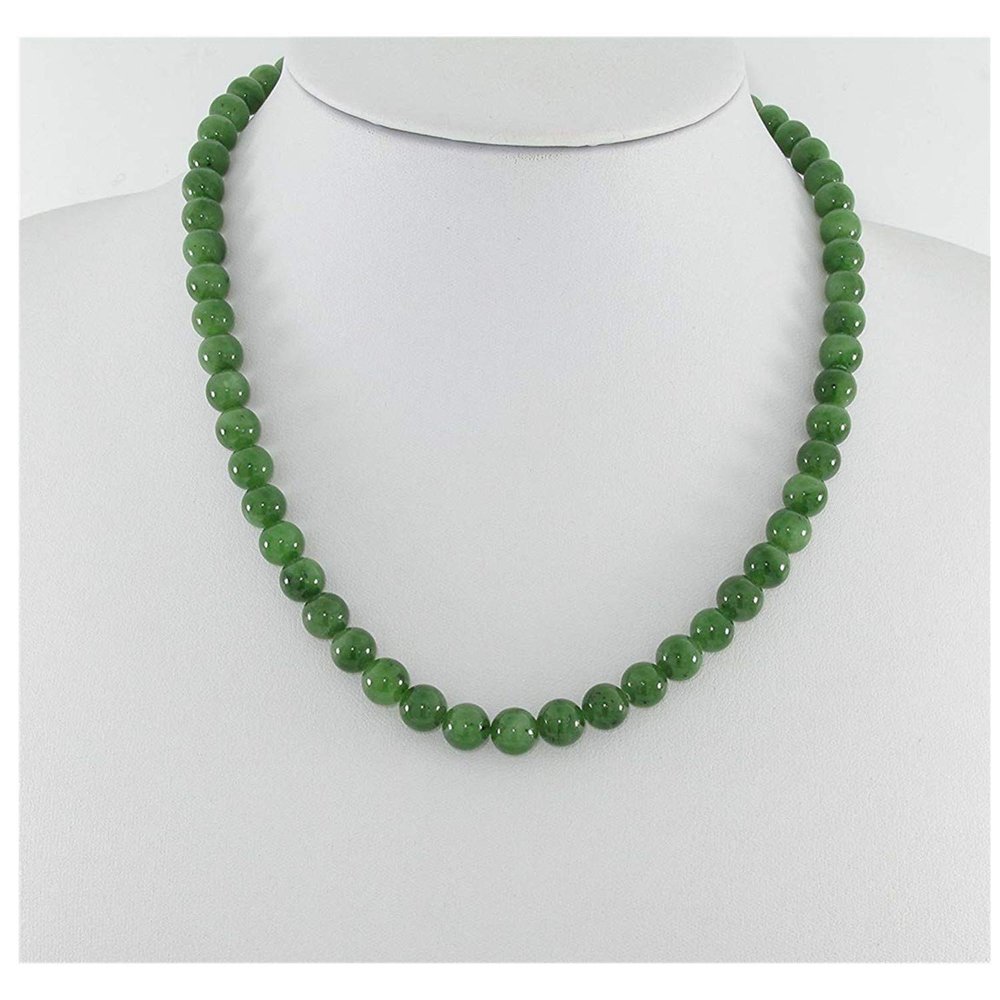 0.3" China Certified Nature Hetian Nephrite Jade Women's Green Round Beads Necklace