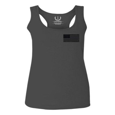 0021. Vintage American Flag United States of America Military us USA Patriotic Style Women's Tank Top Racerback (Characol, Large)