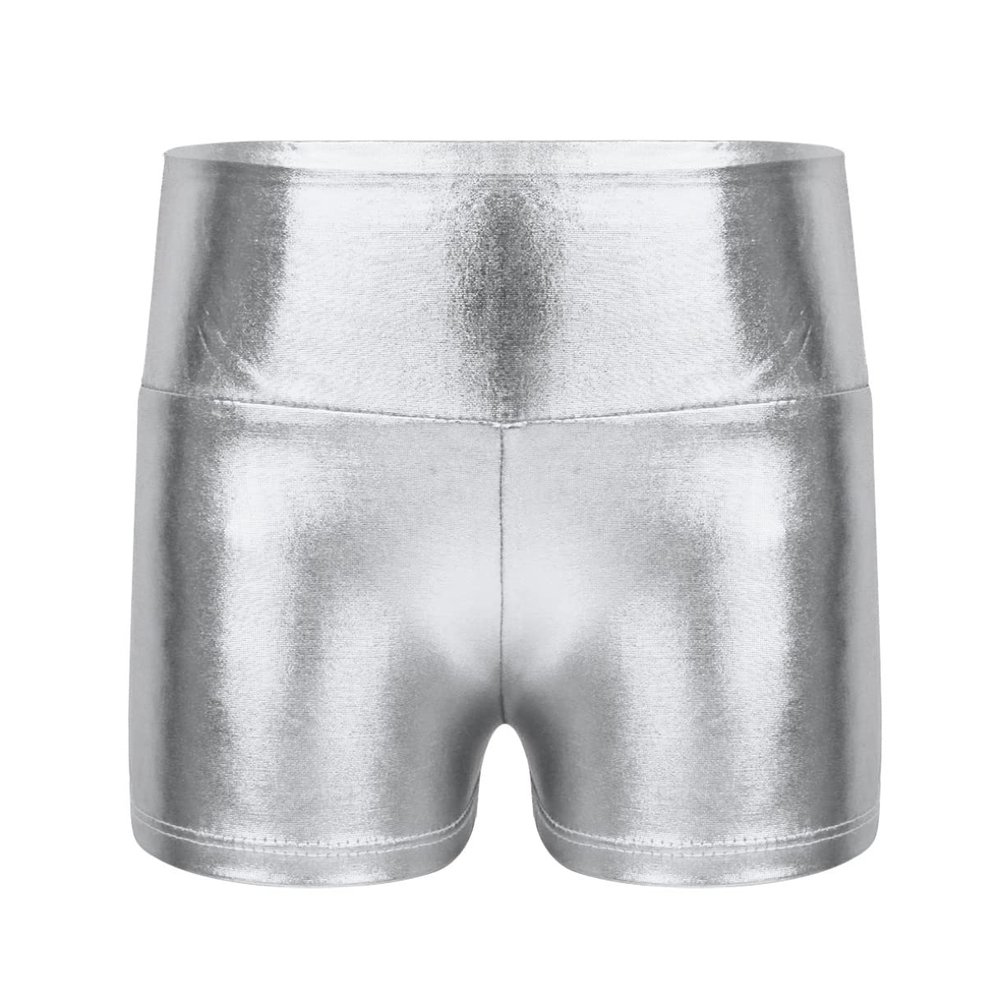 Agoky Kids Girls Metallic Shiny Gymnastics Workout Yoga Dance Sports Shorts Bottoms Silver 6