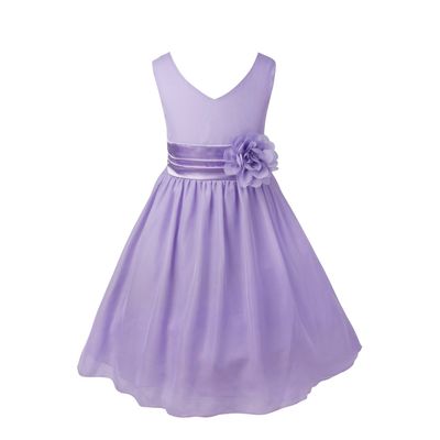 Agoky Kids Flower Girls V-Neck Chiffon Wedding Bridesmaid Dress Birthday Party Ball Gowns Lavender 12