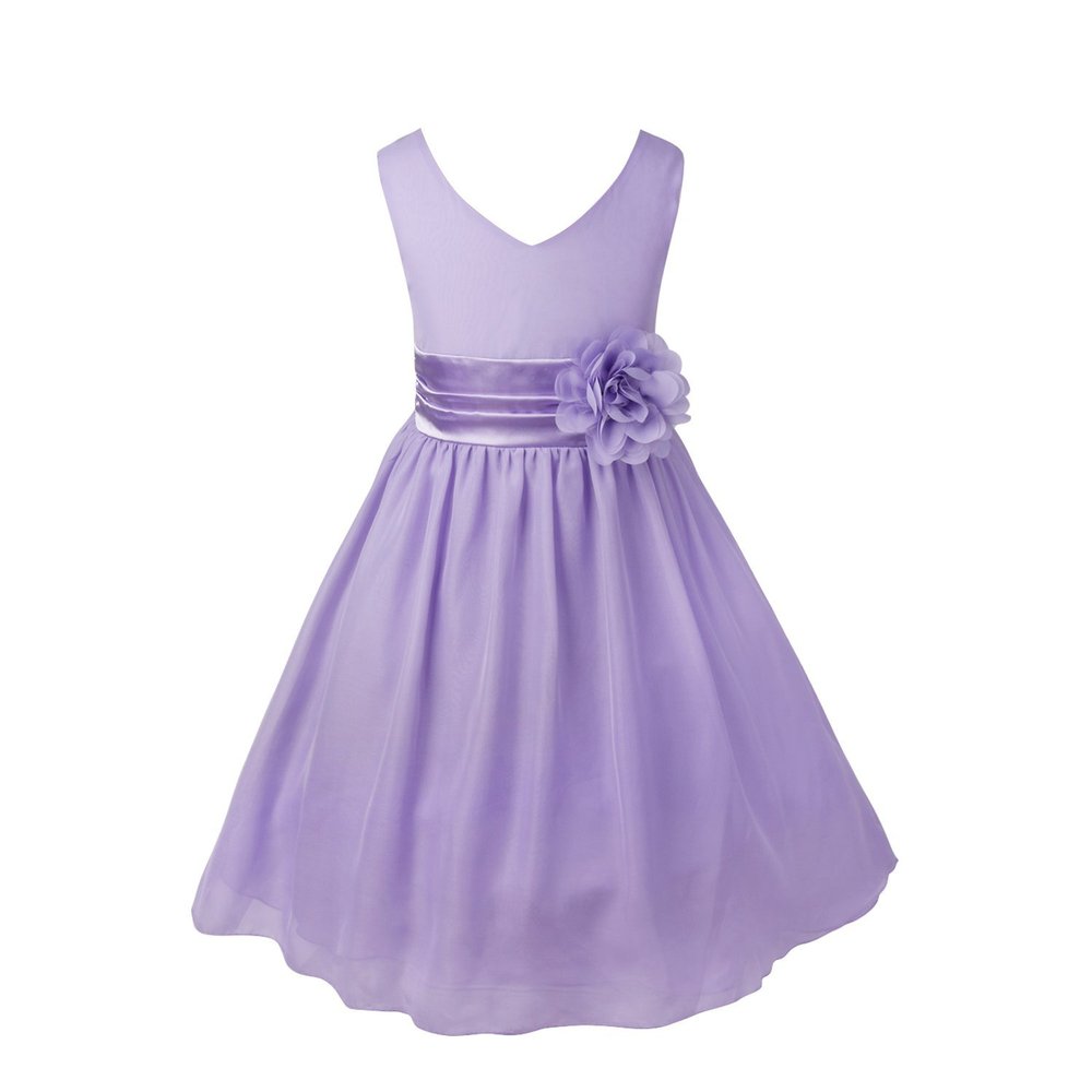 Agoky Kids Flower Girls V-Neck Chiffon Wedding Bridesmaid Dress Birthday Party Ball Gowns Lavender 12