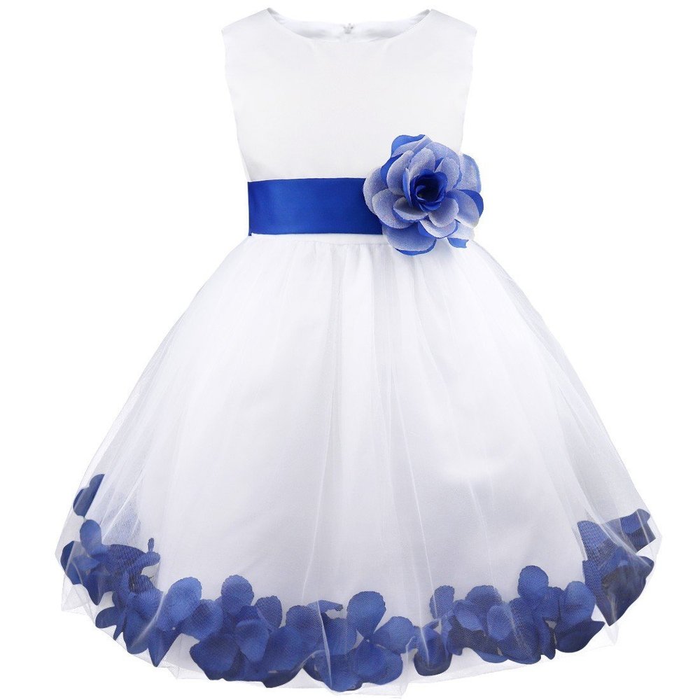 Agoky Kids Girls Petals Wedding Bridesmaid Formal Pageant Floral Tulle Flower Dress Navy Blue 4