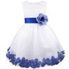 Agoky Kids Girls Petals Wedding Bridesmaid Formal Pageant Floral Tulle Flower Dress Navy Blue 4 view 1