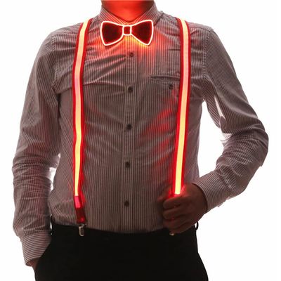 2 Pcs/Set, Light Up Men's LED Suspenders And Bow Tie, Perfect for Music Festival Halloween Costume Party (Red)