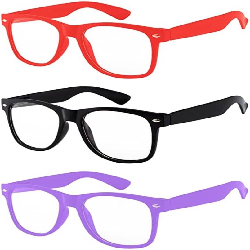 3 Pairs Kids Clear Lens Sunglasses Protect Child's Eyes Red Black Purple