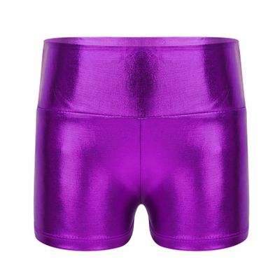 iiniim Girls Metallic High Waist Boy Cut Gymnastic Dance Shorts Cheer Dancing Booty Shorts for Sports or Performance Purple 12