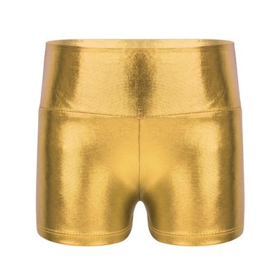 TiaoBug Girls Metallic Wet Look Dance Shorts Sparkle Glitter Tumbling Bottoms Sports Cheer Yoga Gymnastics Athletic Shorts High Waist Gold 8