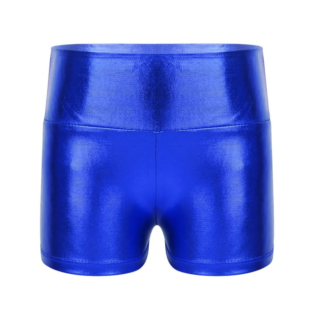 Agoky Kids Girls Metallic Shiny Gymnastics Workout Yoga Dance Sports Shorts Bottoms Blue 10