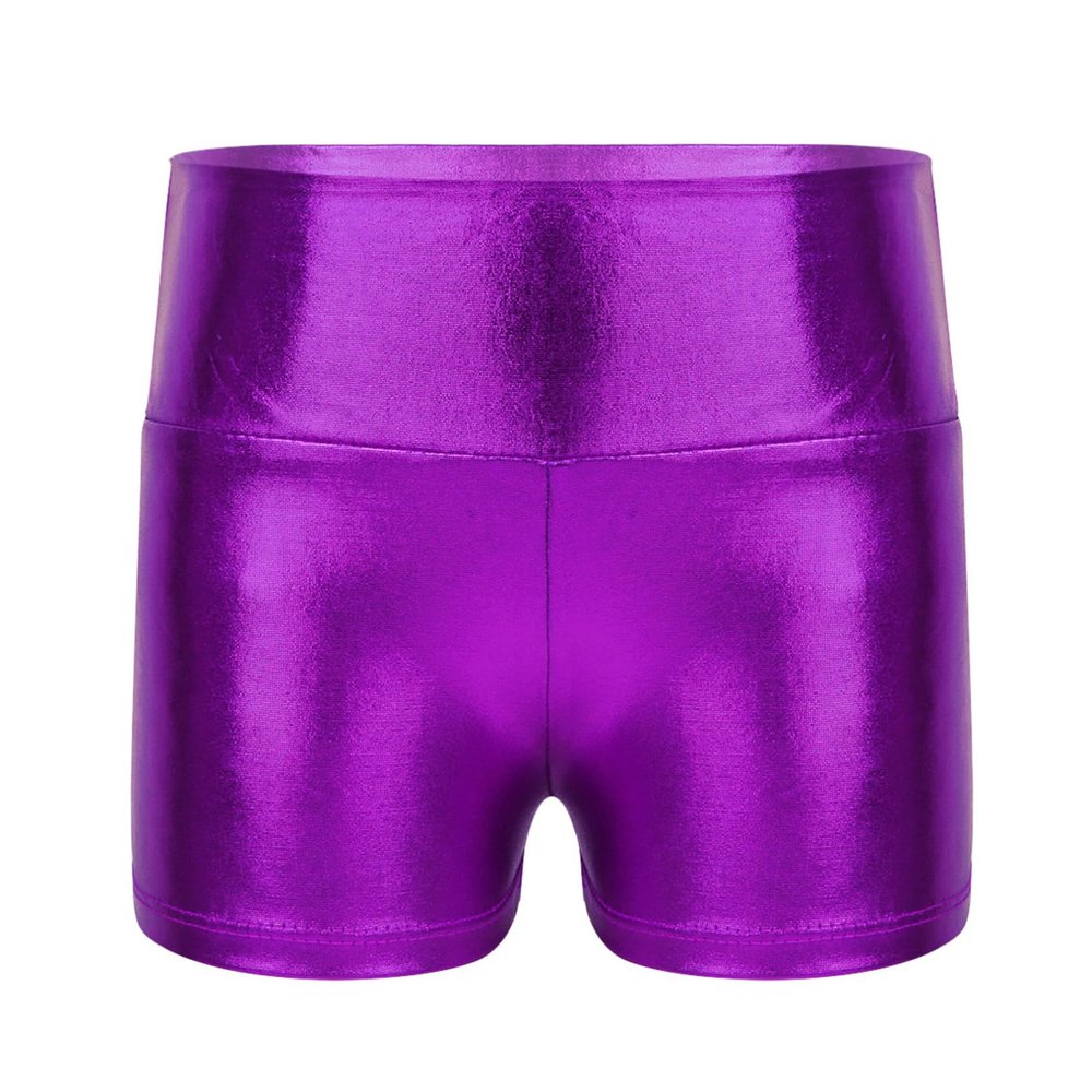 Agoky Kids Girls Metallic Shiny Gymnastics Workout Yoga Dance Sports Shorts Bottoms Purple 14