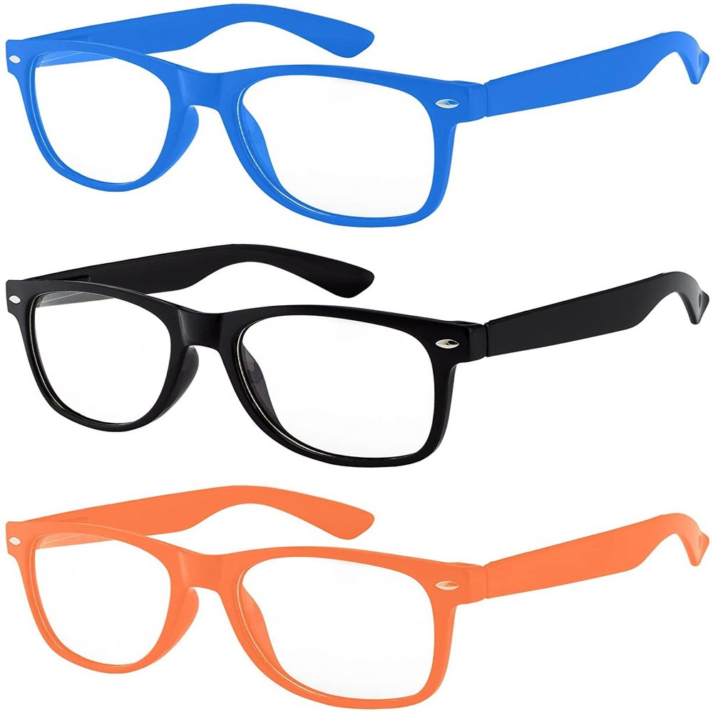 3 Pack Kids Clear Lens Sunglasses Blue Black Orange