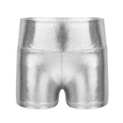 Agoky Kids Girls Metallic Shiny Gymnastics Workout Yoga Dance Sports Shorts Bottoms Silver 14