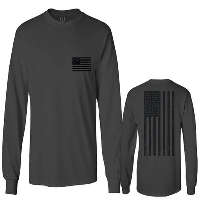 0021. Vintage American Flag United States of America Military us USA Patriotic Style Men's Long Sleeve t Shirt (Characol, 2X Large)