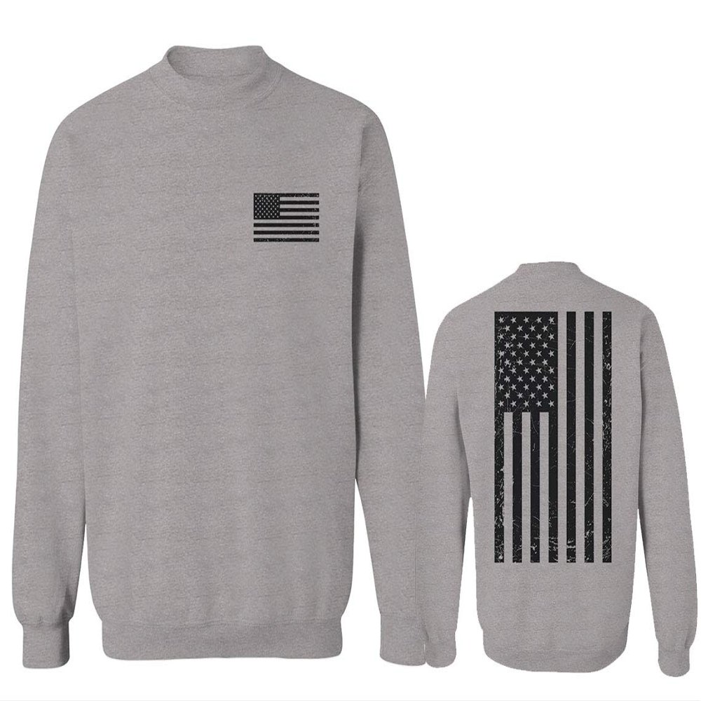 0021. Vintage American Flag United States of America Military us USA Patriotic Style Men's Crewneck Sweatshirt (Light Gray Medium)