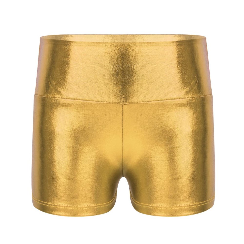 iiniim Girls Metallic High Waist Boy Cut Gymnastic Dance Shorts Cheer Dancing Booty Shorts for Sports or Performance Gold 6