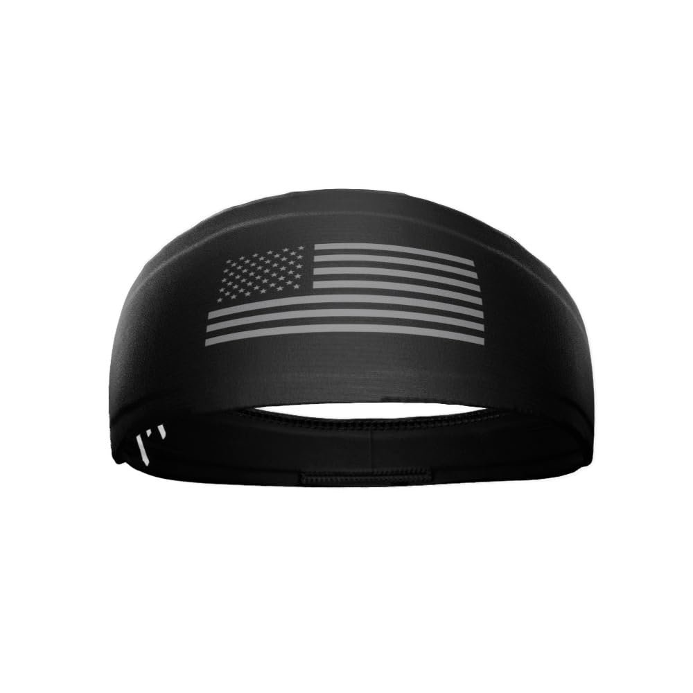 20+ Designs! Unisex Headband/Sweatband. Best for Sports, Fitness, Working Out, Yoga. Tapered Design. (Tactical USA Flag)
