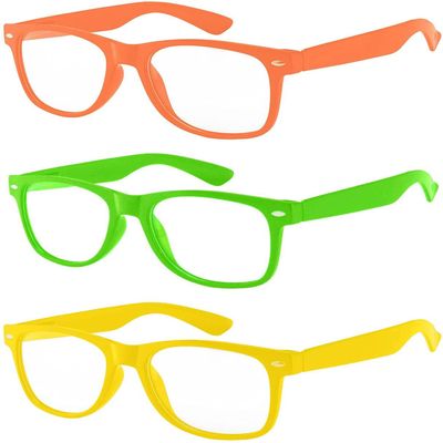 3 Pack Kids Clear Lens Glasses Protect Child's Eyes Orange Green Yellow